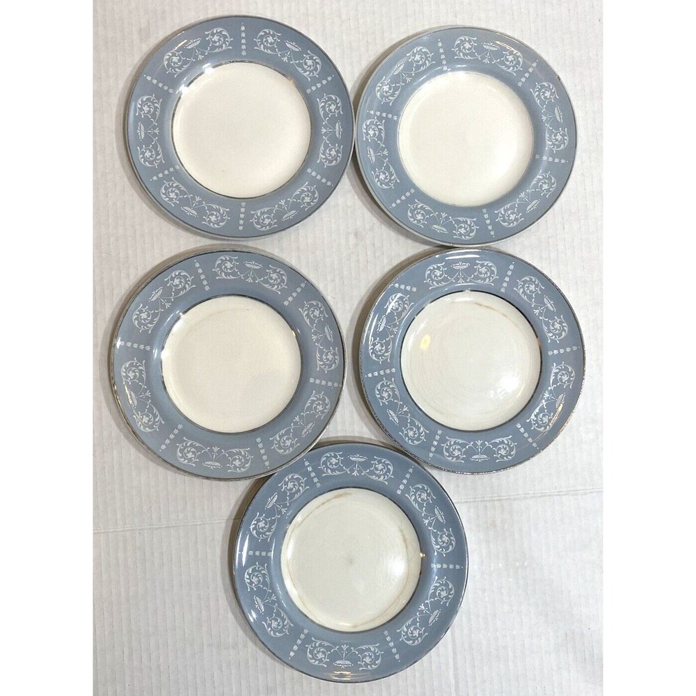 ARKLOW Belvedere Salad Plate Arkbel White scrolls Urns on blue/gray READ VTG